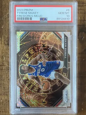 2023 Prizm Tyrese maxey fireworks mojo 3/25 PSA 10 front