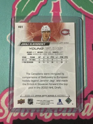 2022-23 Upper Deck #451 Juraj Slafkovsky Young Guns Rookie Card RC CANADIENS back
