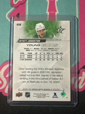 2022-24 Upper Deck #459 Wyatt Johnston Young Guns Rookie Card RC STARS back