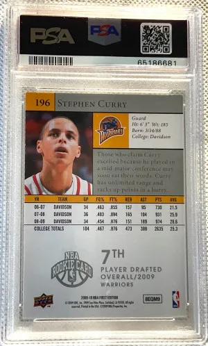 2009 U.D. First Edition Stephen Curry  Rookie Psa 8 back