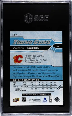 2016-17 Upper Deck #231 Matthew Tkachuk Young Guns SGC 9.5 back