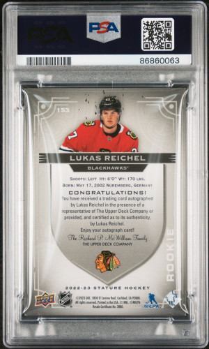 2022 Upper Deck Stature Lukas Reichel Autograph back
