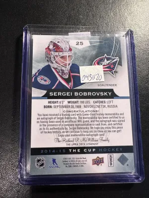 2014-15 the cup base gold patch auto sergei bobrovsky /10 back