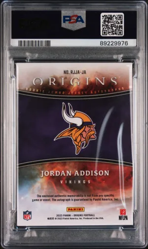 2023 Panini Origins Rookie Jumbo Jersey Autographs Jordan Addison Rookie Jumbo Jersey Au-Blue back