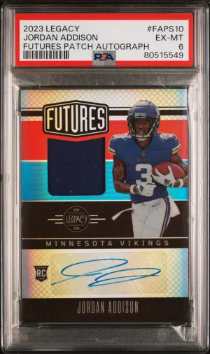 2023 Panini Legacy Futures Patch Autograph Jordan Addison Futures Patch Autograph front