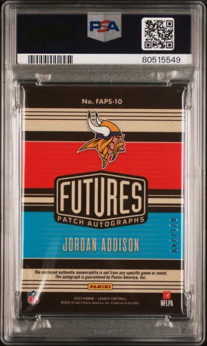 2023 Panini Legacy Futures Patch Autograph Jordan Addison Futures Patch Autograph back
