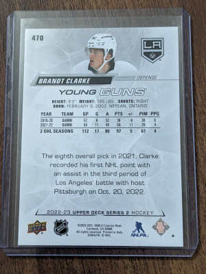 Brandt Clarke young guns 2022-23 rookie back