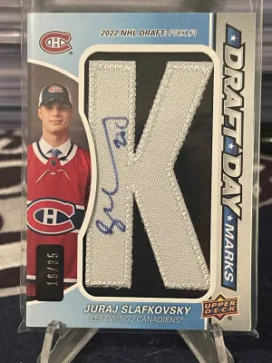 2022-23 SP Game Used Draft Day Marks “K”Juraj Slafkovsky #DDM-SL /35 front