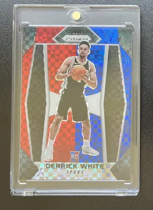2017 Panini Prizm Derrick White Red Blue Prizm Rookie front