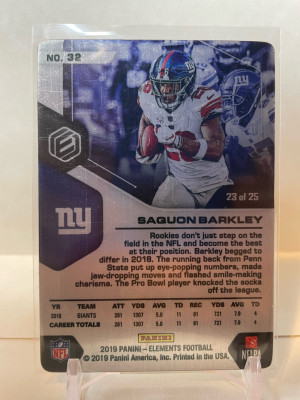 2019 Elements Gold Saquon Barkley/25 Metal back