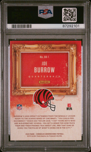 2020 Panini Chronicles Gridiron Kings Joe Burrow Gridiron Kings back