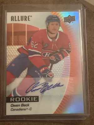 2023-24 Upper Deck Allure Rookies Red Rainbow Owen Beck #148 Rookie Auto RC front
