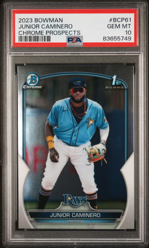 2023 Bowman Chrome Prospects Junior Caminero Chrome Prospects front