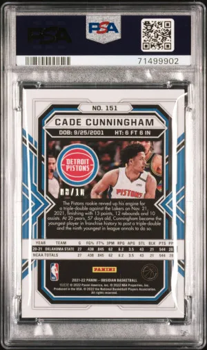 2021 Panini Obsidian Cade Cunningham Electric Etch Yellow back