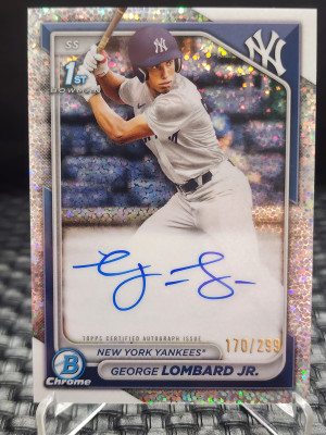 2024 Bowman Chrome GEORGE LOMBARD JR. Speckle Refractor Auto /299 Yankees front