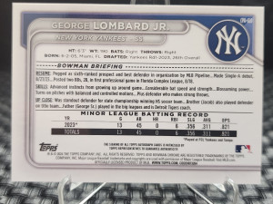 2024 Bowman Chrome GEORGE LOMBARD JR. Speckle Refractor Auto /299 Yankees back