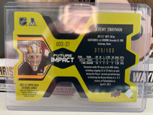 Jeremy Swayman 2021-22 UD Extended Hockey UD3 Die Cut Rookie Impact 79/100 back