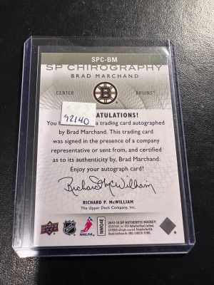 2012-13 sp authentic sp chirography brad marchand /35 back