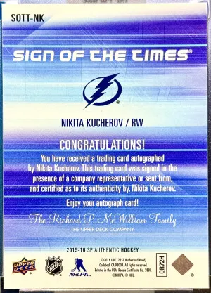Nikita Kucherov 2015-16 SP Authentic Sign Of The Times Auto back