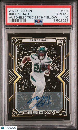Breece Hall 2022 Obsidian #107 Auto Electric Etch Yellow /25 PSA 10 front