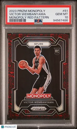 2023 Panini Prizm Monopoly Victor Wembanyama Red Pattern SSP PSA 10 GEM MT front