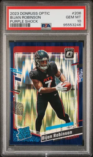 2023 Panini Donruss Optic Bijan Robinson Purple Shock PSA 10 front