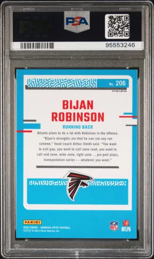 2023 Panini Donruss Optic Bijan Robinson Purple Shock PSA 10 back
