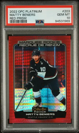 MATTY BENIERS Rookie RC 2022 O-Pee-Chee Platinum Red Prism /199 PSA 10 GEM MINT Pop 2 front