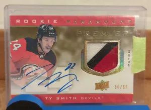 2020/21 Premier Ty Smith Rookie Patch Auto 98/99 front