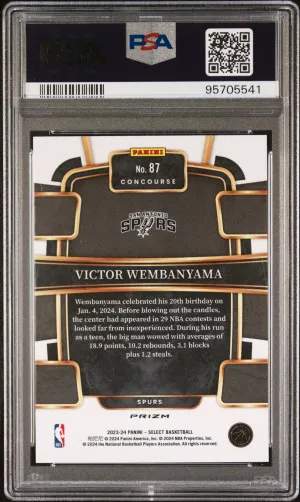 2023 Panini Select Victor Wembanyama #87 Green White Purple Prizm PSA 10 back