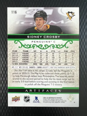 2021 Upper Deck Artifacts Sidney Crosby #116 /99 back