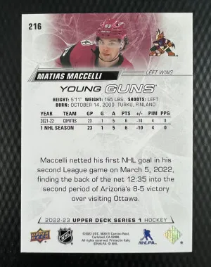 2022 Upper Deck Matias Maccelli #216 Rookie back