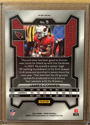2023 Prizm James Conner Purple Ice Prizm /225 Cardinals back