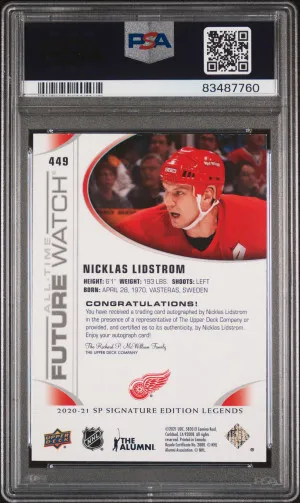 2020-2021 Upper Deck Sp Signature Legends Nicklas Lidstrom Autograph back