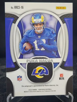 2023 Panini Certified Rookie Roll Call Signatures Puka Nacua Blue /75 #RRCS-16 back
