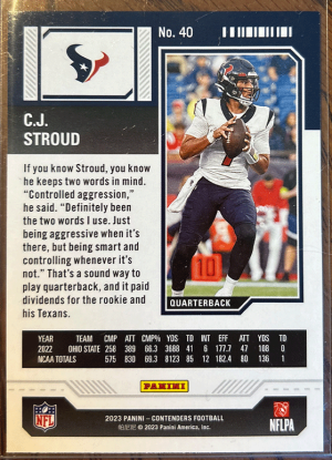 2023 Panini C.J. Stroud #40 RC back