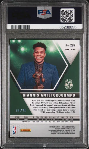 2019 Panini Mosaic #297 Giannis Antetokounmpo White Mosaic /25 PSA 10 back