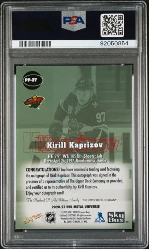 2020 Skybox Metal Universe Skybox Premium Prospects Kirill Kaprizov S/P Prs.'97-'98 R/S Rbs.au back