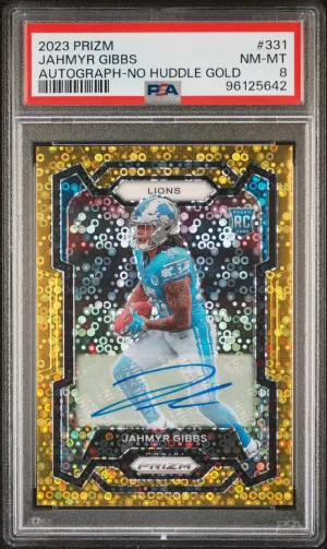 2023 Panini Prizm Jahmyr Gibbs Autograph-No Huddle Gold /10 front