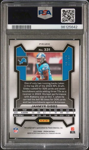 2023 Panini Prizm Jahmyr Gibbs Autograph-No Huddle Gold /10 back