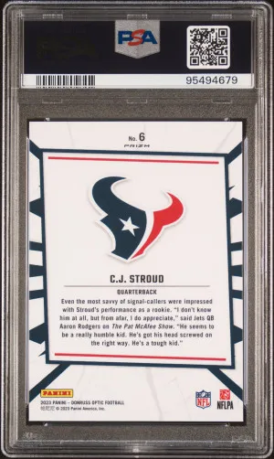 2023 Panini Donruss Optic My House! CJ Stroud #6 PSA 10 back