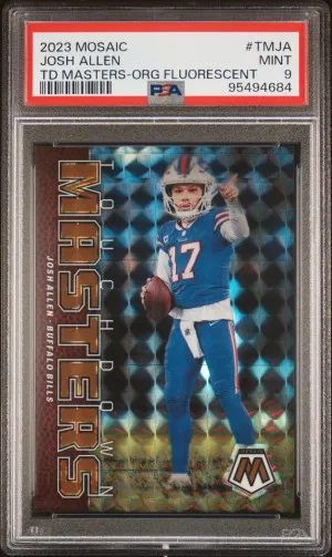 2023 Panini Mosaic Josh Allen Touchdown Masters Orange Fluorescent /25 PSA 9 front
