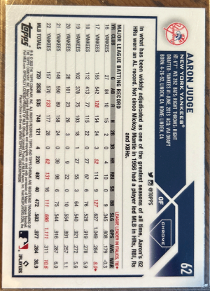 2023 Topps Chrome Aaron Judge #62 back