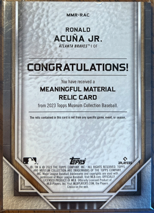 2023 Topps Museum Collection Ronald Acuña Jr. Game-Used Memorabilia #03/20 back