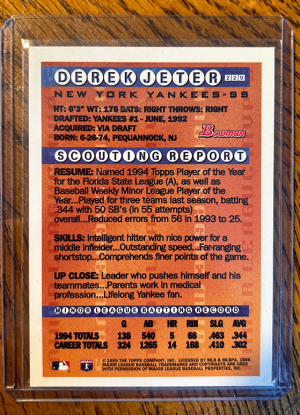 1995 Topps Bowman Derek Jeter #229 back