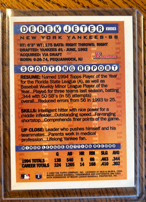 1995 Topps Bowman Derek Jeter #229 back