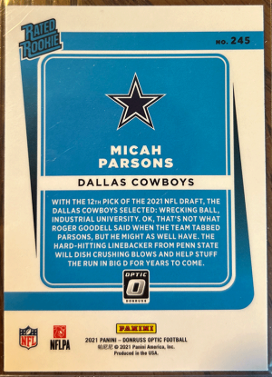 2021 Panini Donruss Optic Micah Parsons #245 back