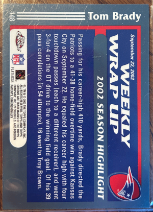 2003 Topps Tom Brady Weekly Wrap Up #293 New England Patriots back