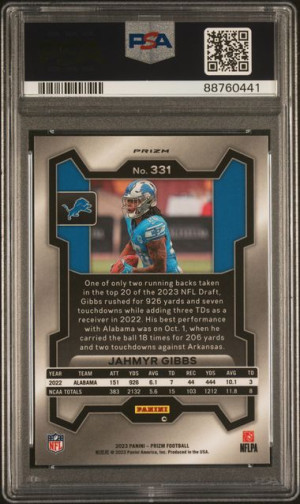 2023 Panini Prizm Jahmyr Gibbs #331 PSA 10 back