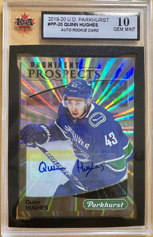 2019-20 U.D. PARKHURST #PP-20 QUINN HUGHES
AUTO ROOKIE CARD front